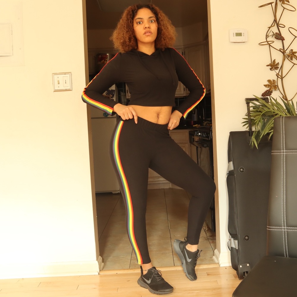 Black Rainbow 🌈 Stripe Crop Top & Legging Set